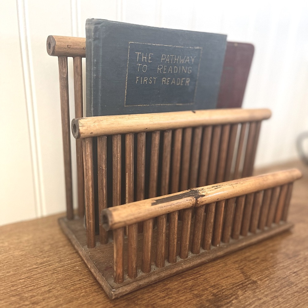 Vintage Rattan/Bamboo Magazine/Book Rack or Mail Holder